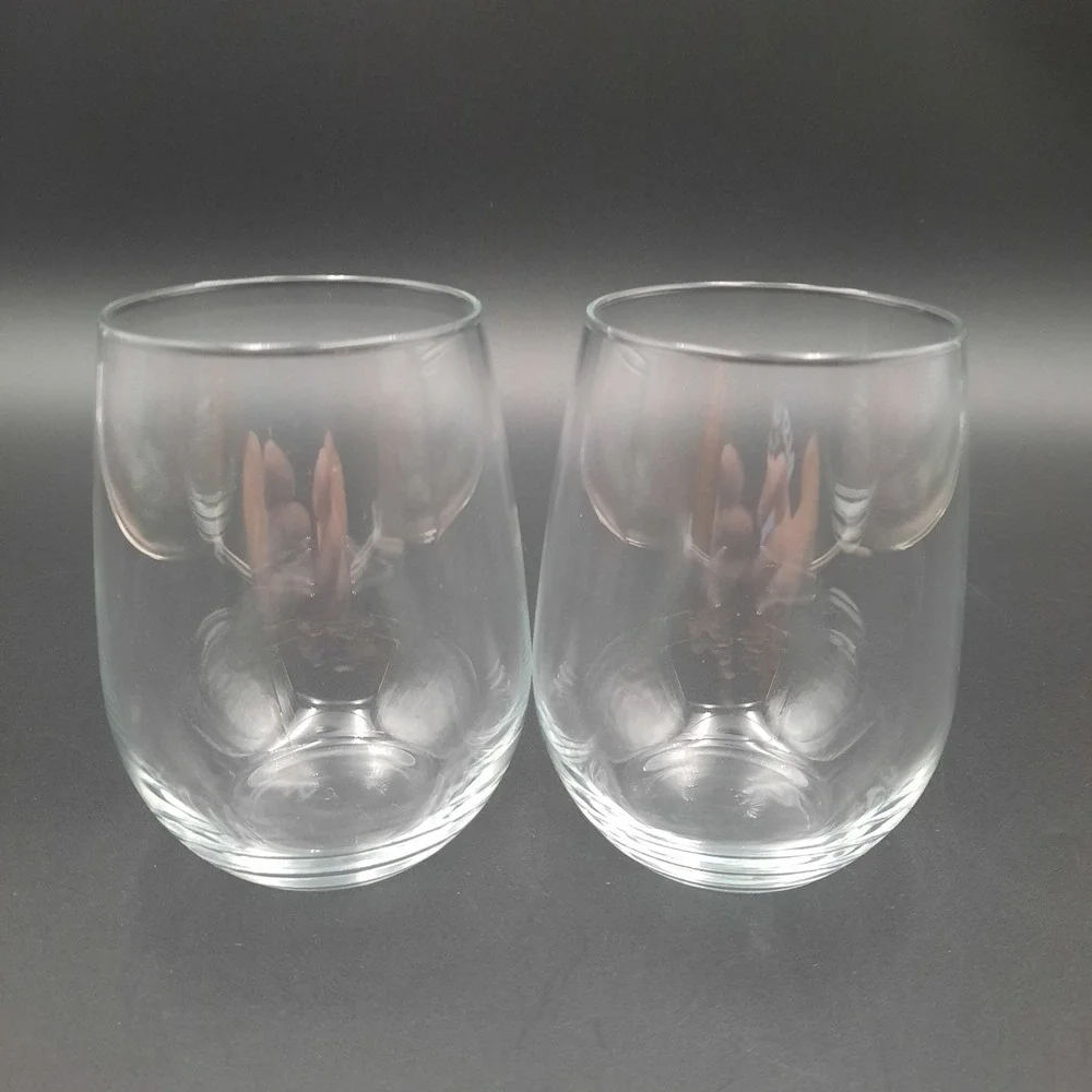 Set of 2 Clear‎ Stemless Wine Glass Tumblers 4.5